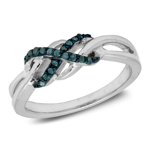 Heart-shaped engagement rings for women -Sterling Silver 0.20CTW BLUE AND WHITE DIAMOND INFINITY RING