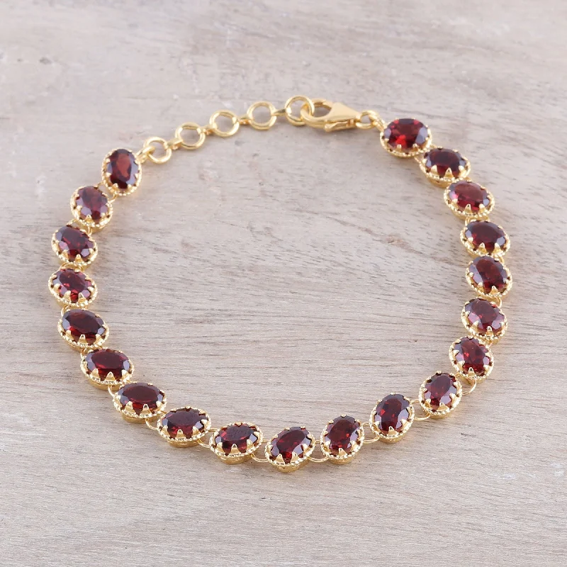 Vintage charm bracelets for women -Regal Garland Gold Plated 20-Carat Garnet Tennis-Style Bracelet from India