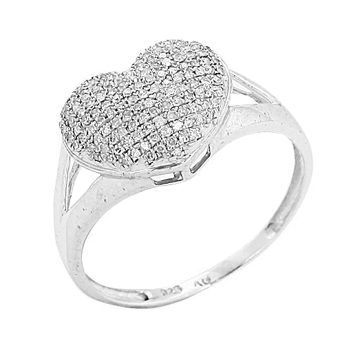 Vintage engagement rings for women -Sterling Silver 0.25CTW DIAMOND HEART RING