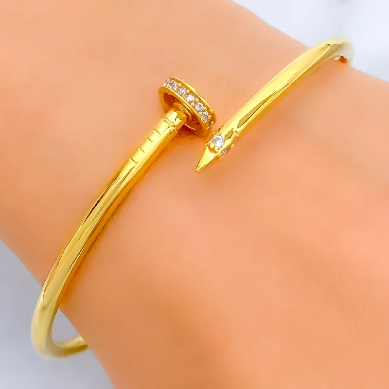 Oval bangles for women -Golden 21k Gold CZ Nail Bangle Bracelet