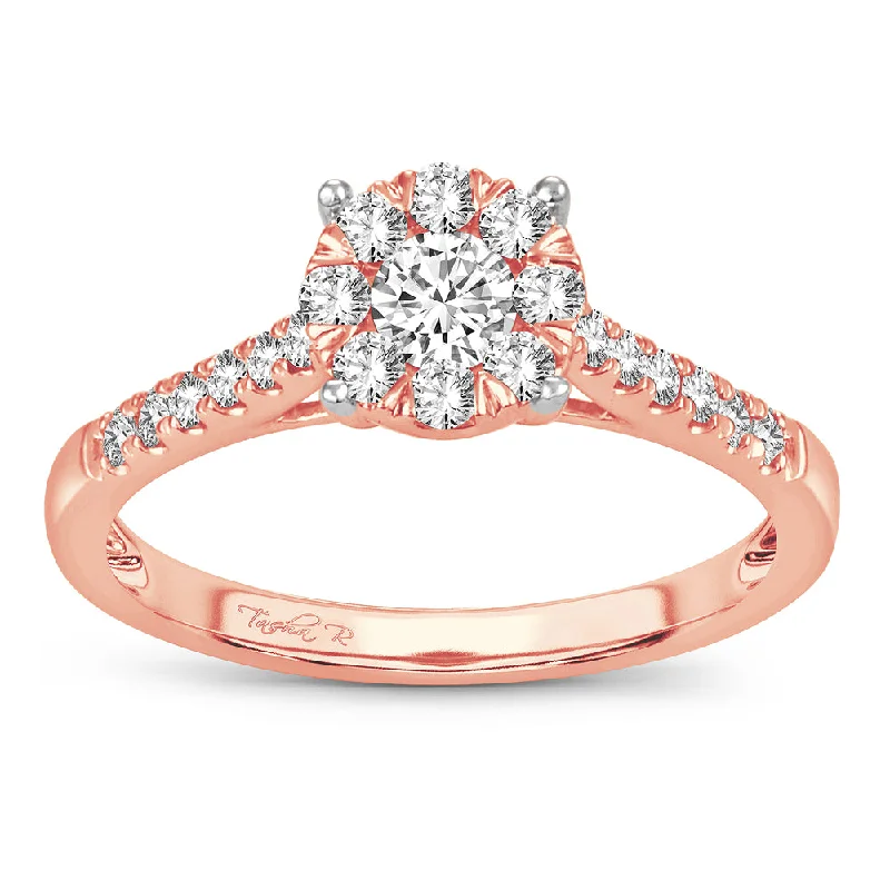 Engagement rings with diamond halo setting for women -14K 0.50CT Diamond ring