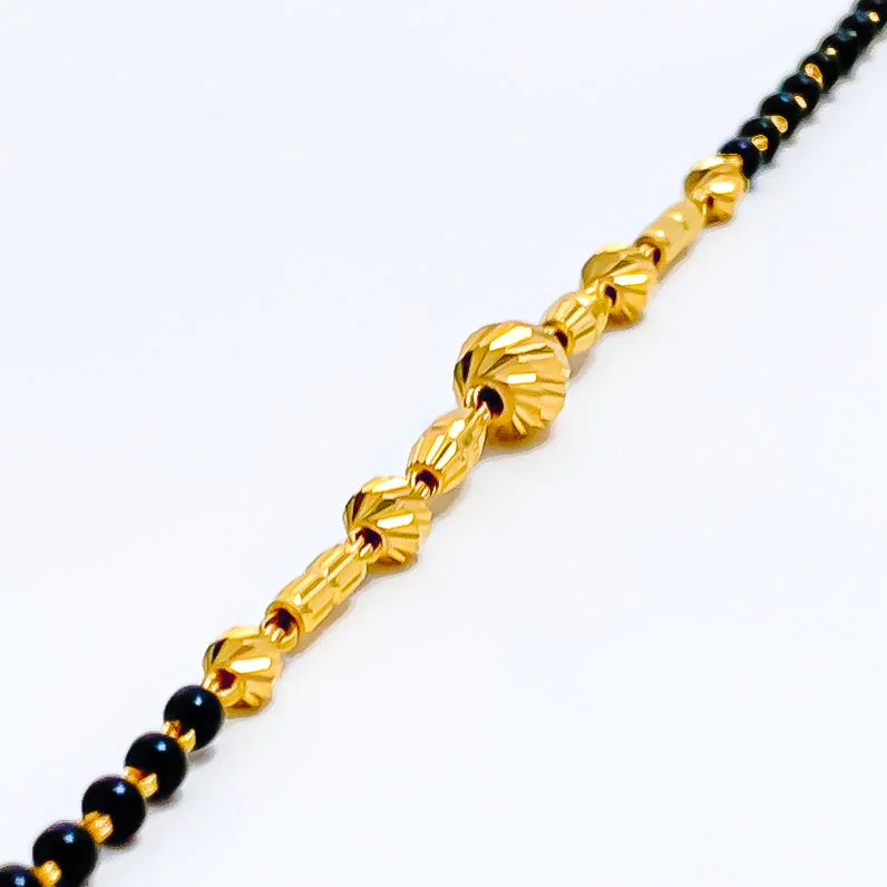 Modern bracelets for women -Exquisite Vibrant 22k Gold Black Bead Baby Bracelet