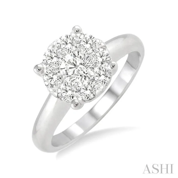 Engagement rings with tension setting for women -1/2 Ctw Lovebright Round Cut Diamond Ring in 14K White Gold