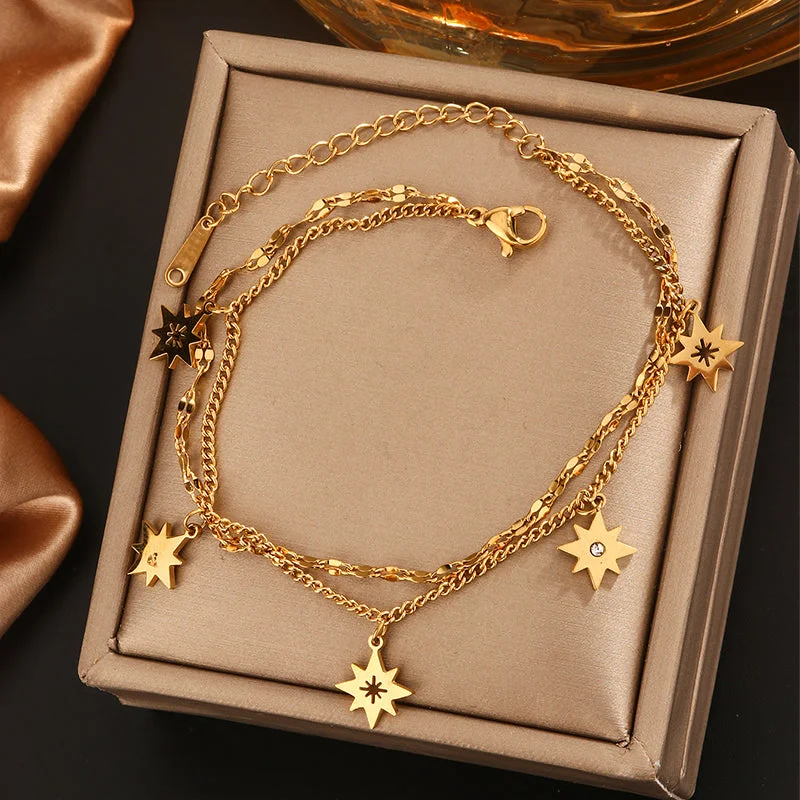 Gold Star Diamond Anklet