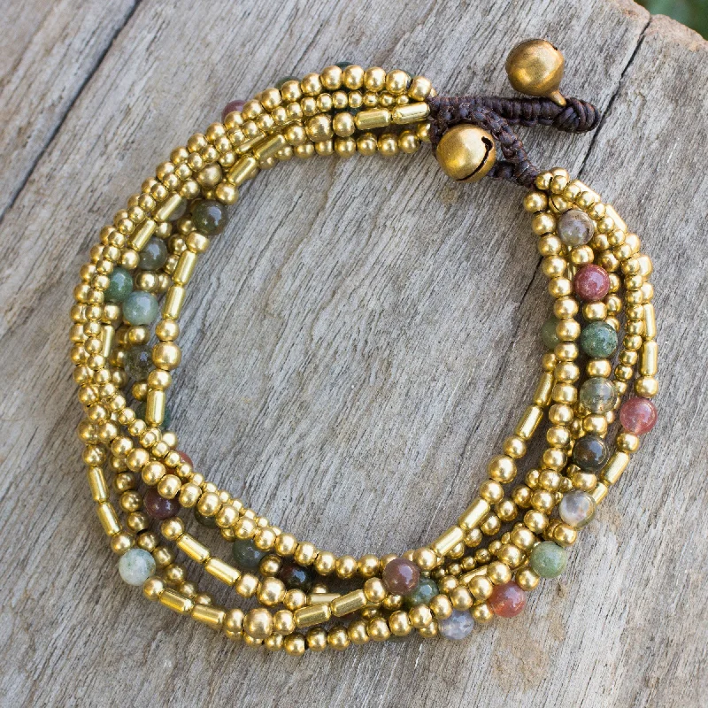 Wrap-around bracelets for women -Earth Freedom Brass Beaded Bracelet Crafted by Hand with Agate