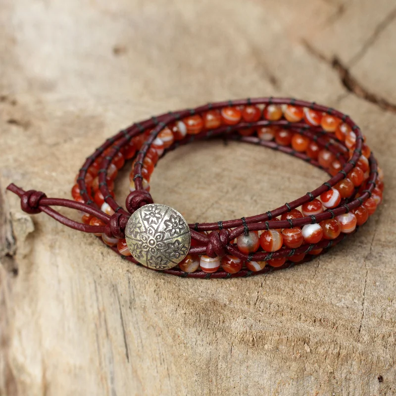 Bridal bracelets for women -Forest Flower Hand Made Carnelian Wrap Bracelet