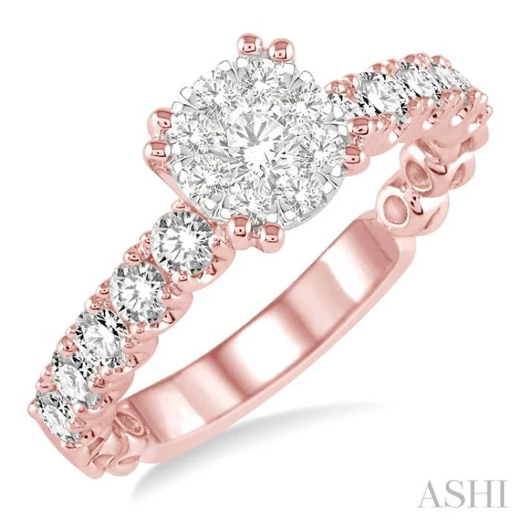 Engagement rings with bezel setting for women -1.00 ctw Diamond Lovebright Ring in 14K Rose and White Gold