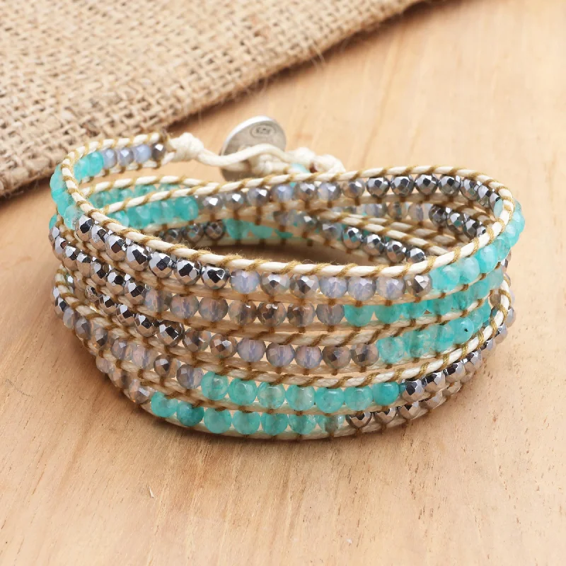 Bangles for women -Sea Ice Hand Made Amazonite and Hematite Beaded Wrap Bracelet