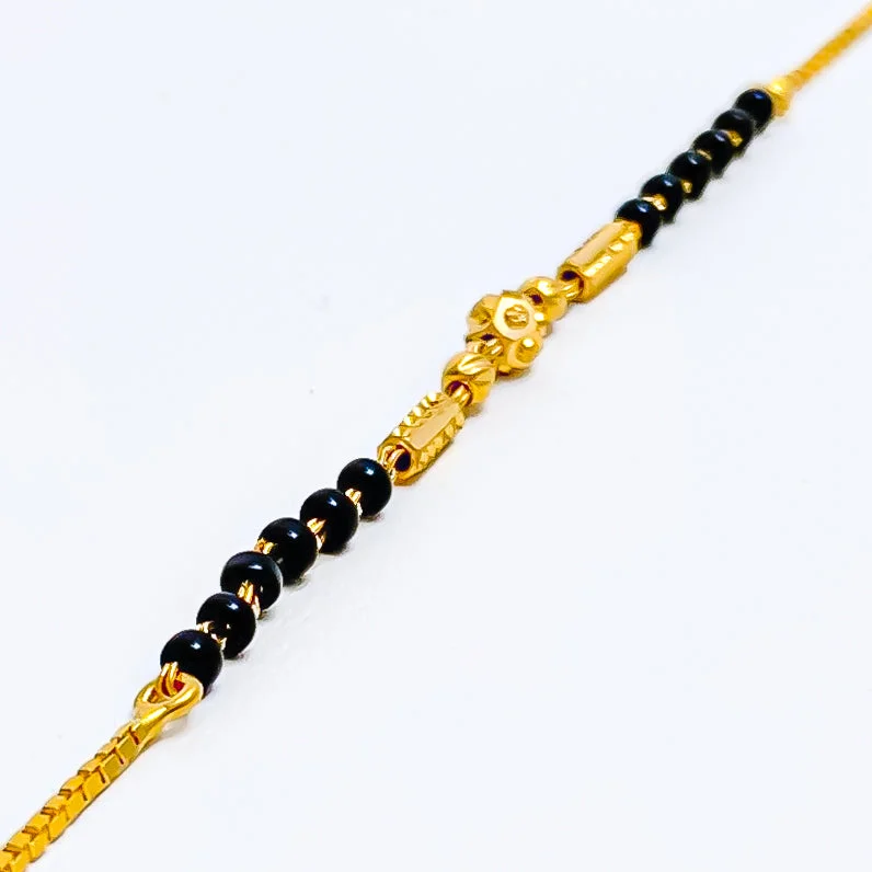 Wedding bracelets for women -Slender Noble 22k Gold Black Bead Baby Bracelet