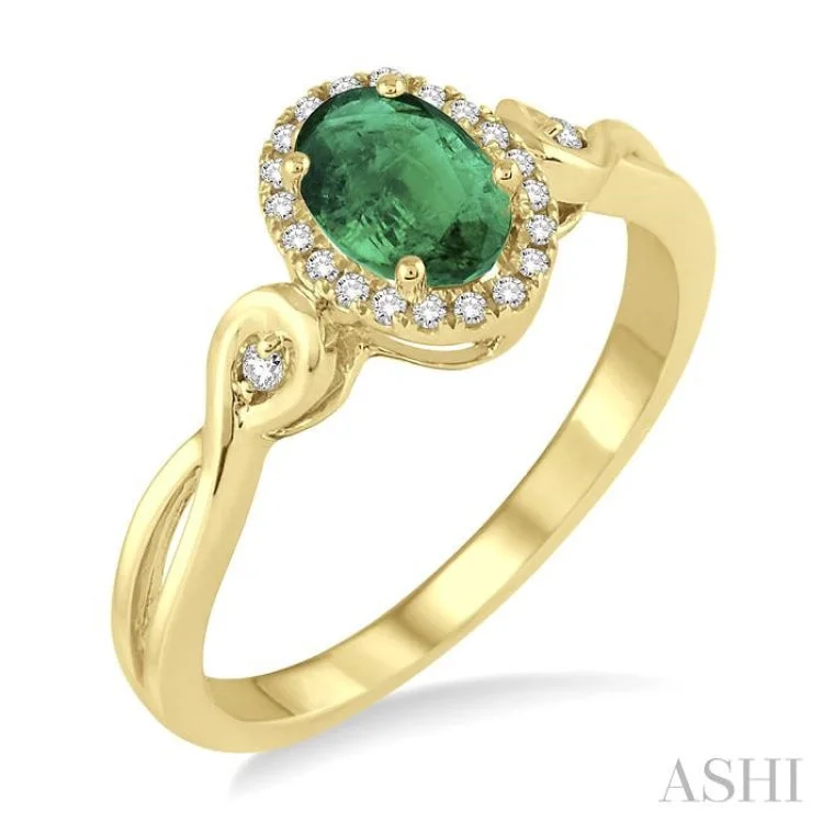 Solitaire engagement rings for women -6x4 MM Oval Cut Emerald and 1/10 ctw Round Cut Diamond Ring in 10K Yellow Gold