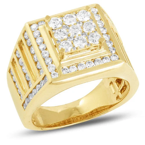 Vintage diamond engagement rings for women -14KY 2.50CTW DIAMOND MENS 3-D SQUARE HEAD RING