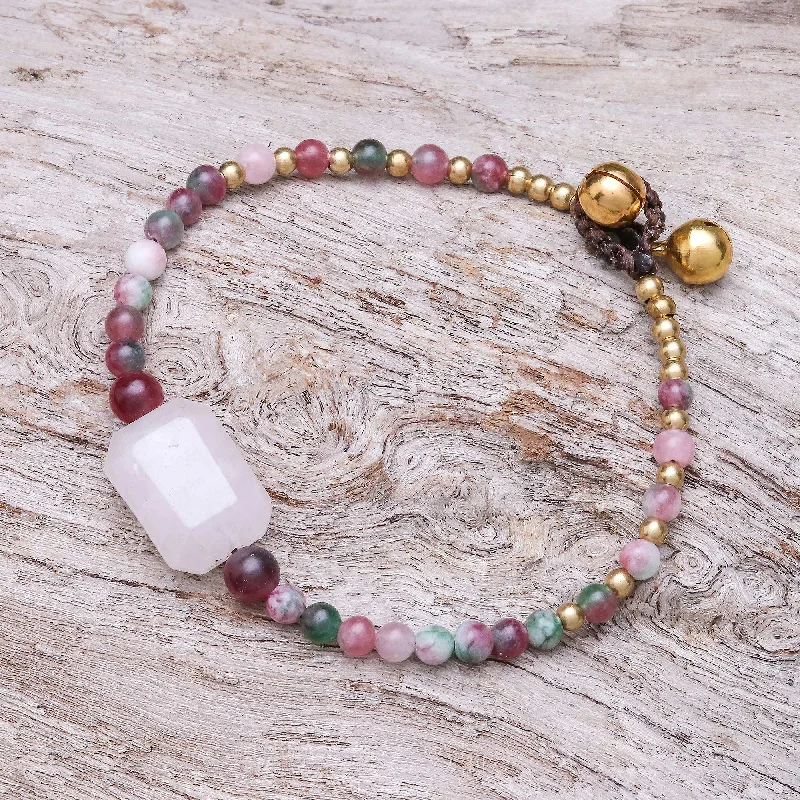 Friendship bracelets for women -Magical Day Rose Quartz and Agate Beaded Pendant Bracelet from Thailand