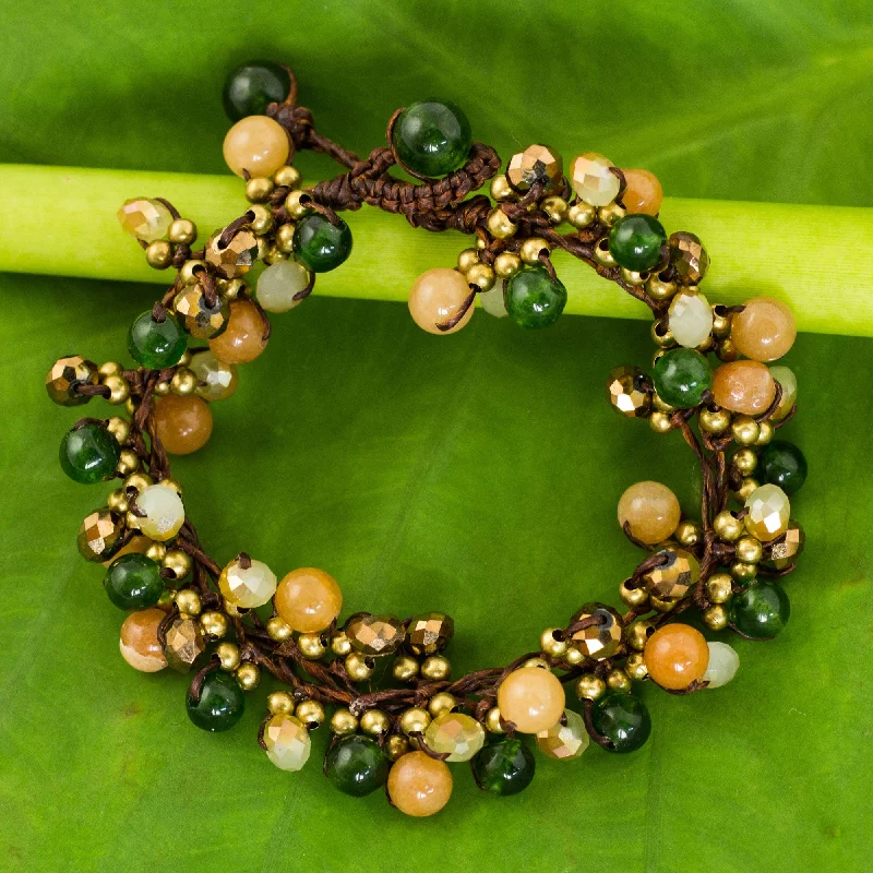 Gold bracelets for women -Tropical Cattlelaya Artisan Hand Knotted Green Yellow Beaded Bracelet