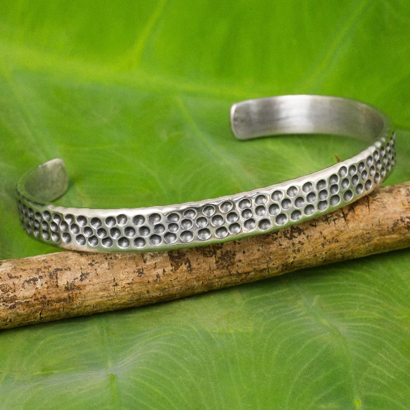 Wedding bangles for women -Nature's Way Slender Cuff Bracelet of Handcrafted Sterling Silver