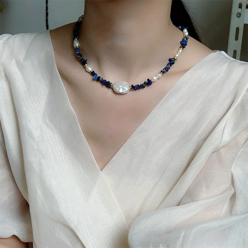 C270 Necklace--Same Lapis Lazuli Baroque Pearl