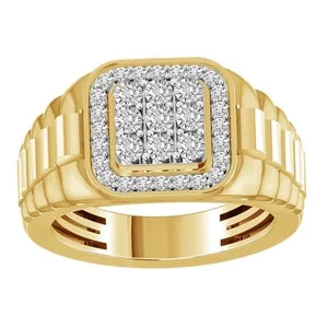 Engagement rings with sleek bands for women -MEN'S RING 1/2 CT ROUND DIAMOND 10K YELLOW GOLD