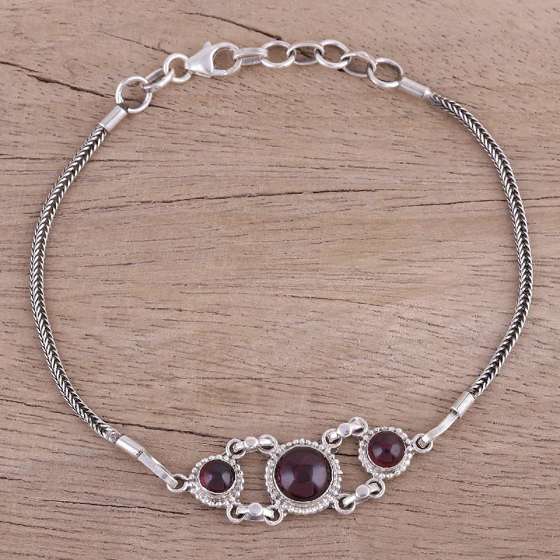 Personalized bangles for women -Bridge to Delhi Garnet Cabochon Pendant Bracelet in Sterling Silver