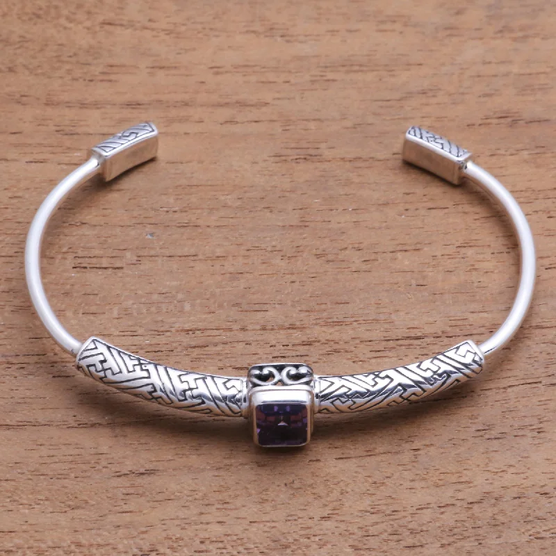 Stretchable bracelets for women -Gemstone Imagination 2-Carat Amethyst Cuff Bracelet from Bali