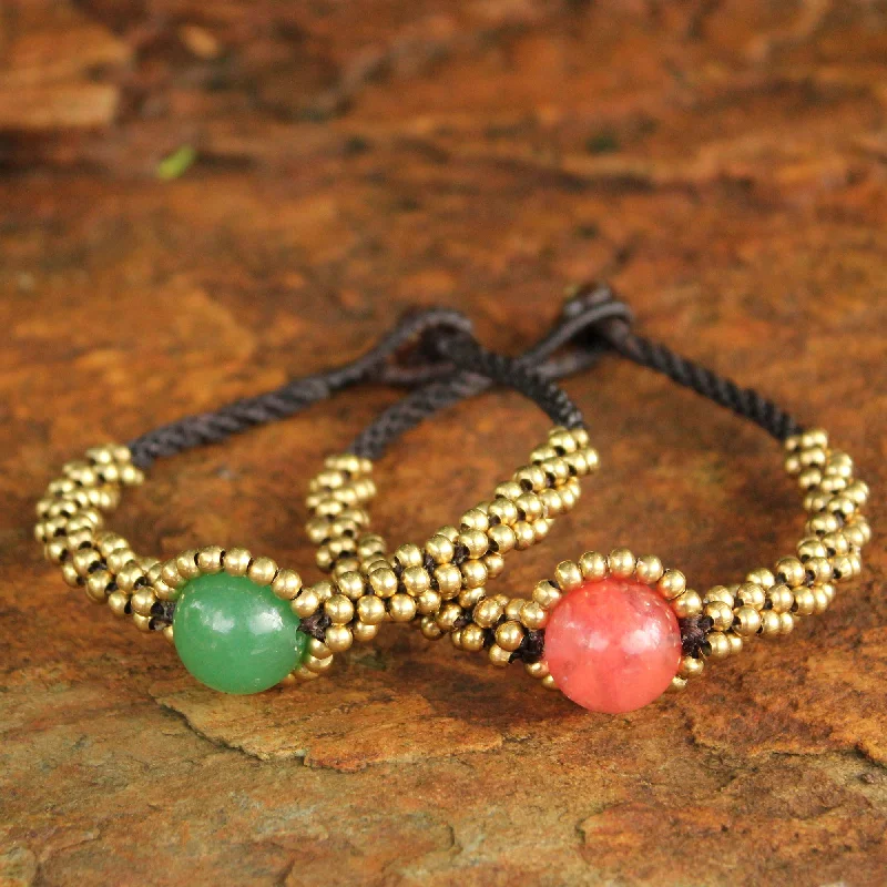 Evening bracelets for women -Planet Spring Beaded Brass and Quartz Bracelets (Pair)