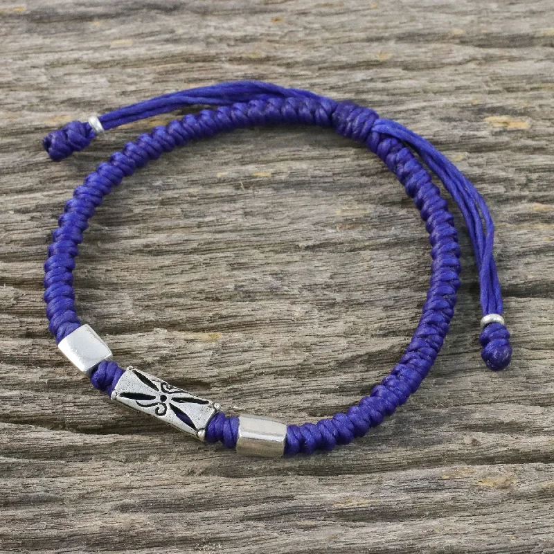 Charm bracelets for women -Karen Triangle in Blue Hill Tribe Blue Cord Bracelet with Silver Beads