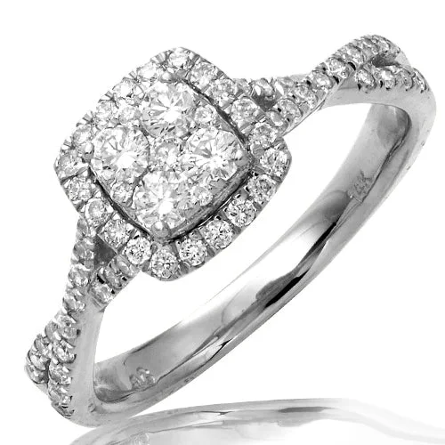 Engagement rings with round diamonds for women -14KW 0.65CTW DIAMOND SQUARE CLUSTER RING - SQUARE