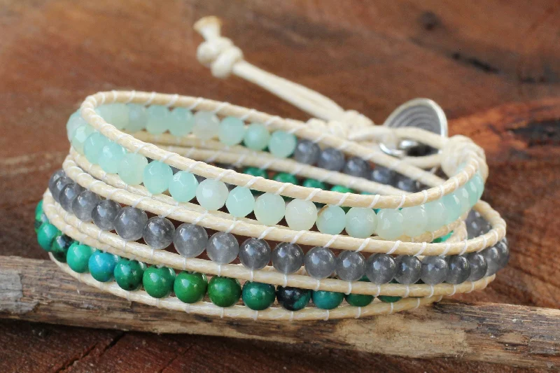 Diamond bracelets for women -Beautiful Day Thai Hand Knotted Amazonite and Quartz Wrap Bracelet