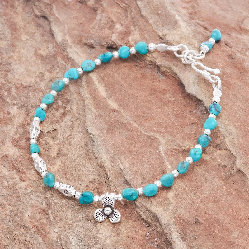 Wrap-around bracelets for women -Flower Season 950 and Sterling Silver and Reconstituted Turquoise Bracelet