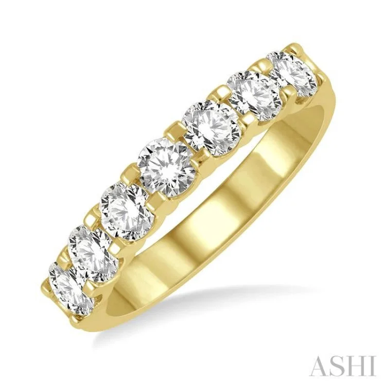 Three-stone engagement rings for women -1 Ctw Round Cut 7 Stone Diamond Wedding Band in 14K Yellow Gold