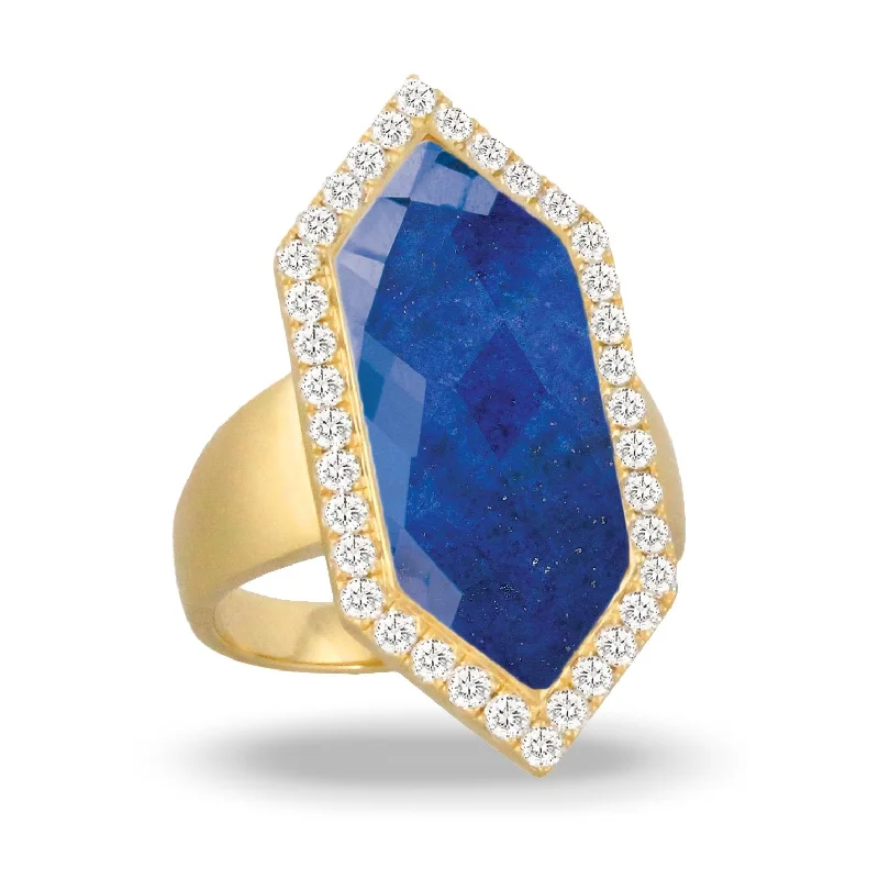 Engagement rings with vintage-inspired design for women -Doves Royal Lapis Collection 18K Yellow Gold Diamond Ring