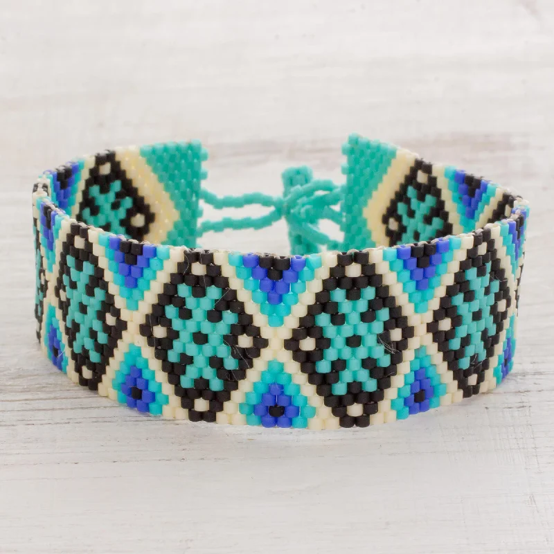 Silver bracelets for women -Sea Stars Blue and Black Geometric Beaded Wristband Bracelet