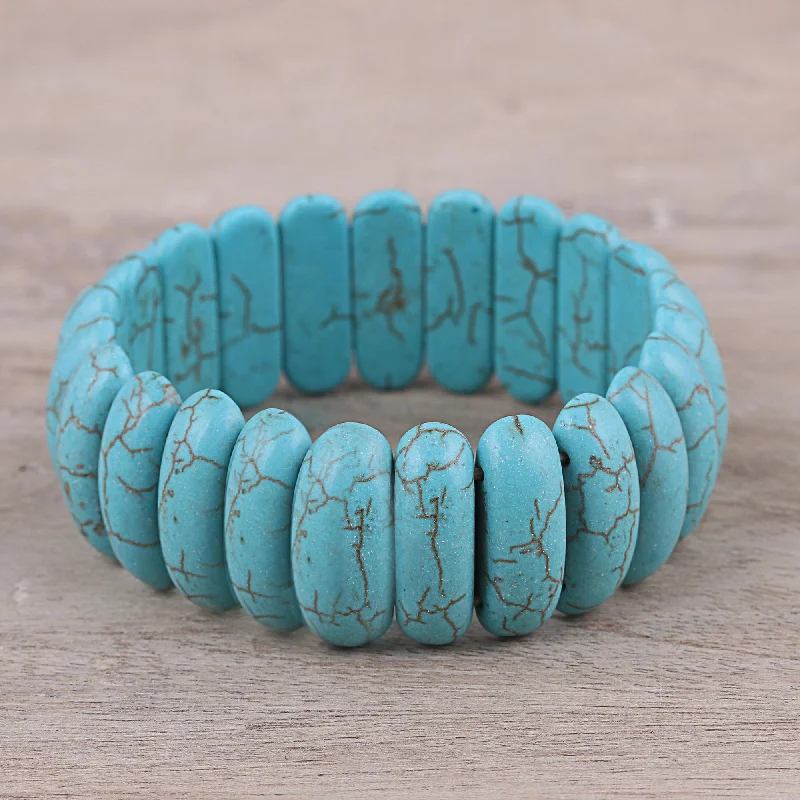 Simple bracelets for women -Cool Water Reconstituted Turquoise Cool Water Beaded Stretch Bracelet