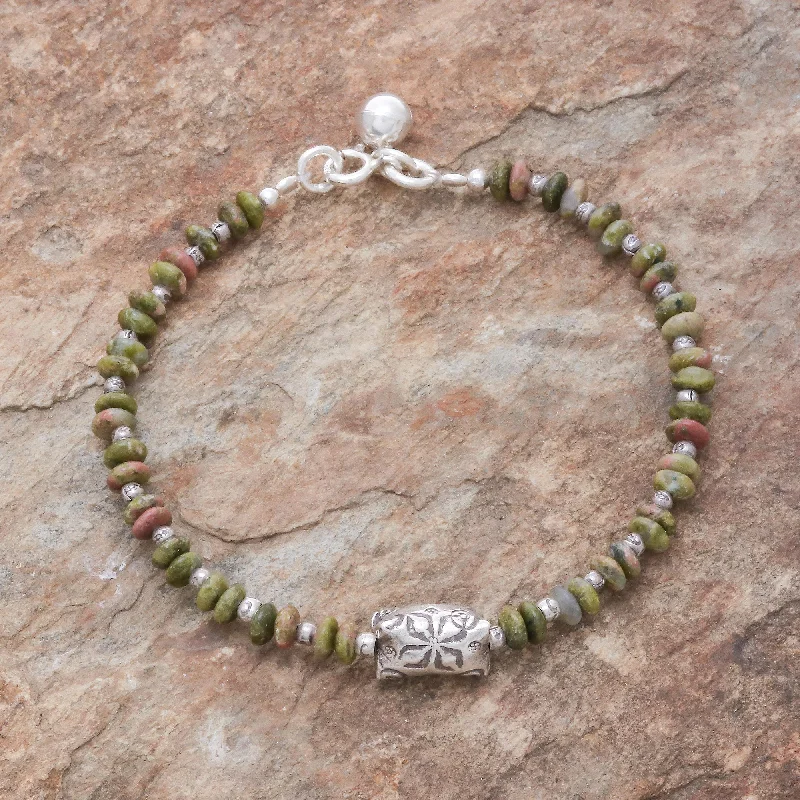 Trendy bracelets for women -Forest Harmony Hill Tribe Unakite Beaded Bracelet from Thailand