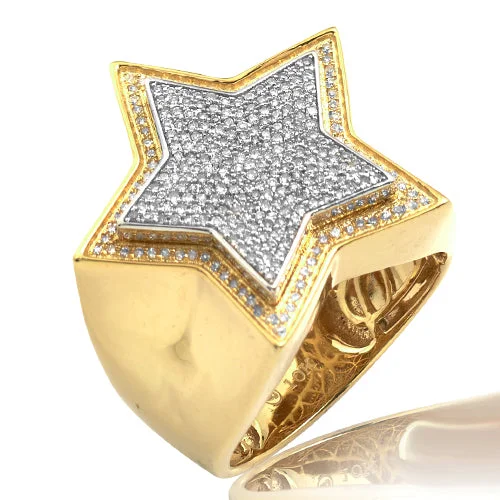 Engagement rings with blue sapphires for women -10KY+W 0.55CTW DIAMOND TWO TONE MENS STAR RING