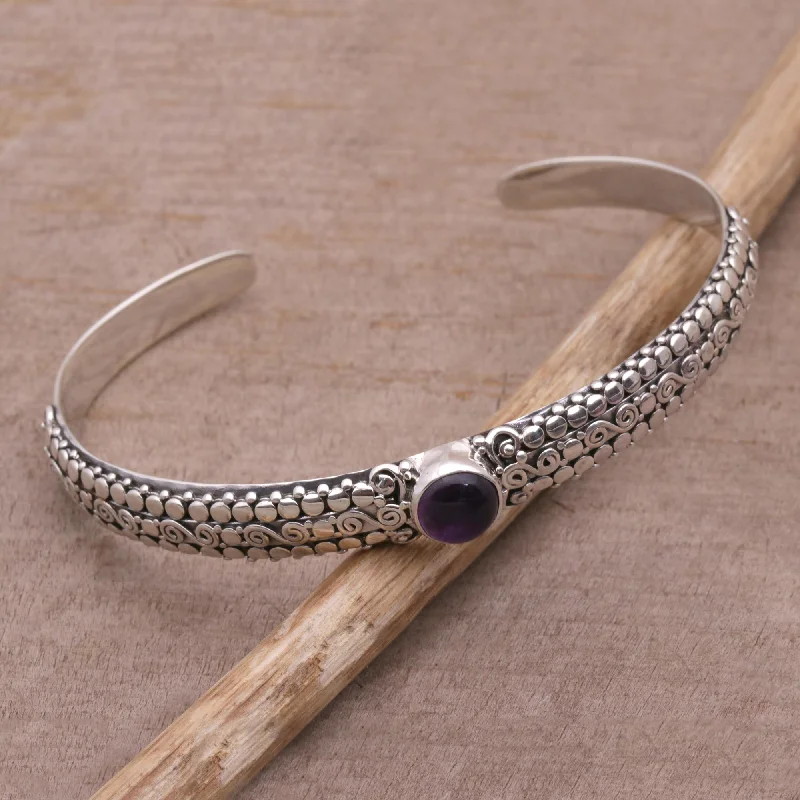 Silver bracelets for women -Swirling Altar Amethyst and Sterling Silver Cuff Bracelet from Bali