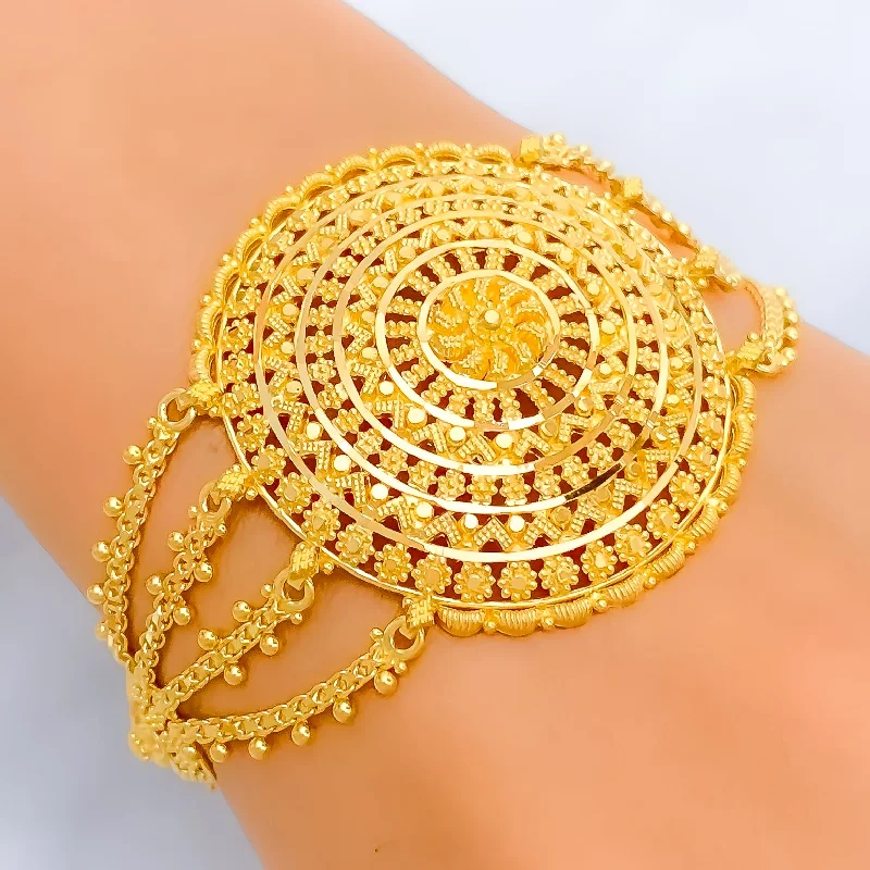 Stackable bracelets for women -Majestic Floral Dome 22k Gold Statement Bracelet