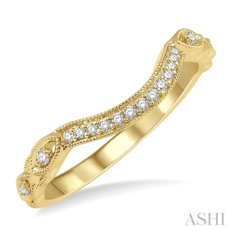 Unique engagement rings for women -1/10 ctw Arched Center Marquise lattice Round Cut Diamond Wedding Band in 14K Yellow Gold