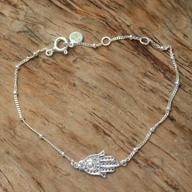 Thick bracelets for women -Silver Hand Handmade Sterling Silver Hamsa Hand Bracelet from Indonesia