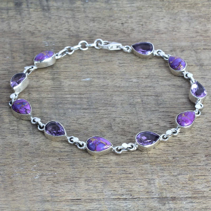 Beaded bracelets for women -Tears of India Amethyst Composite Turquoise Link Bracelet from India