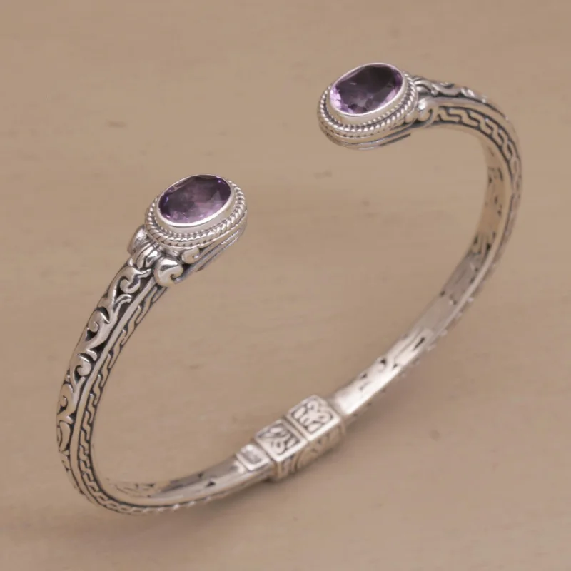 Topaz bracelets for women -Magical Attraction Amethyst Hinged Cuff Bracelet