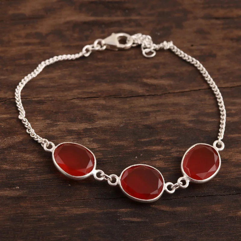 Luxury bracelets for women -Fiery Glisten 15-Carat Carnelian Link Bracelet from India