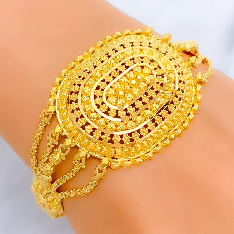 Modern bracelets for women -Extravagant Paisley Accented 22k Gold Statement Bracelet