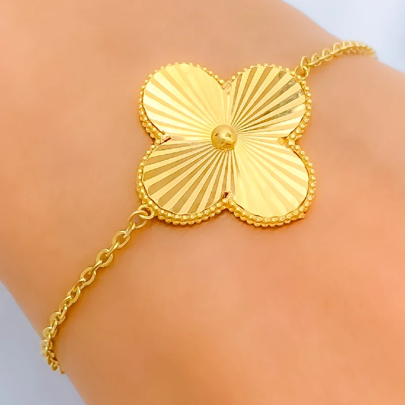 Elegant bangles for women -Large Radiant Clover Leaf 21k Gold Bracelet