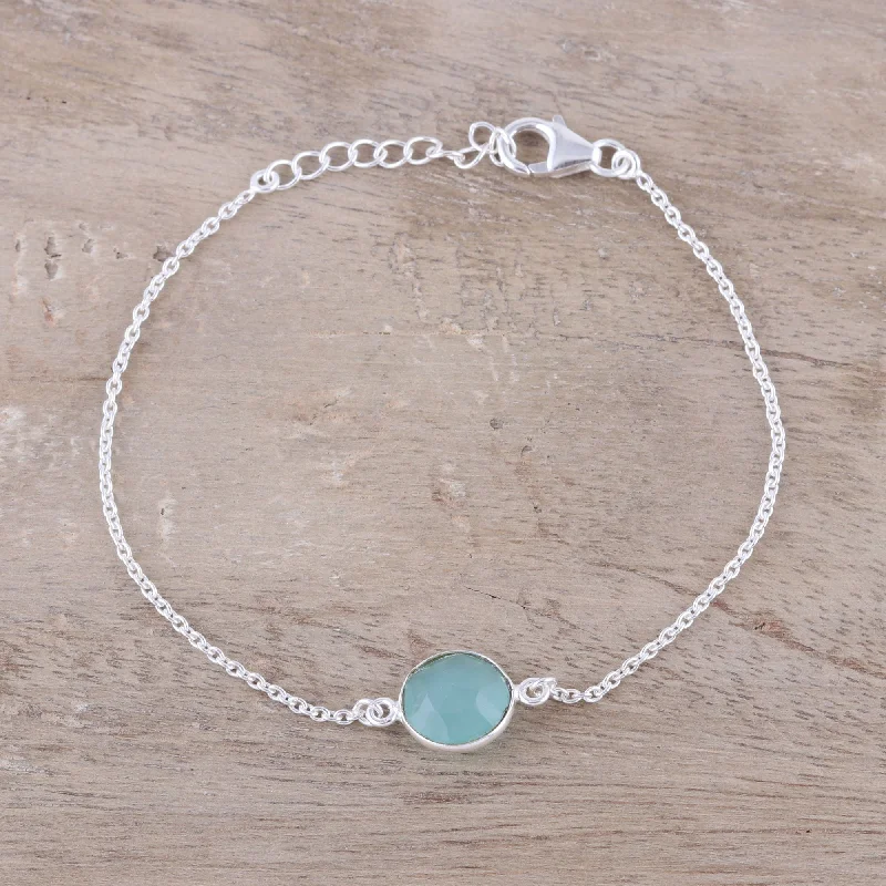 Statement bracelets for women -Aqua Night Adjustable Chalcedony Pendant Bracelet from India