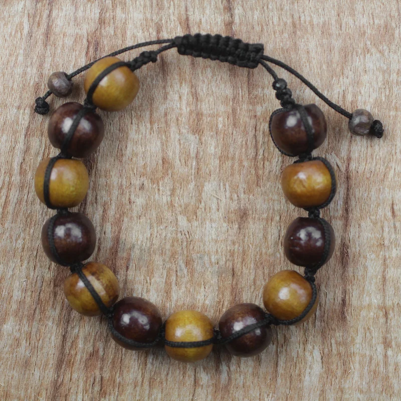 Double bracelet for women -Lively Shades Adjustable Sese Wood Beaded Bracelet from Ghana