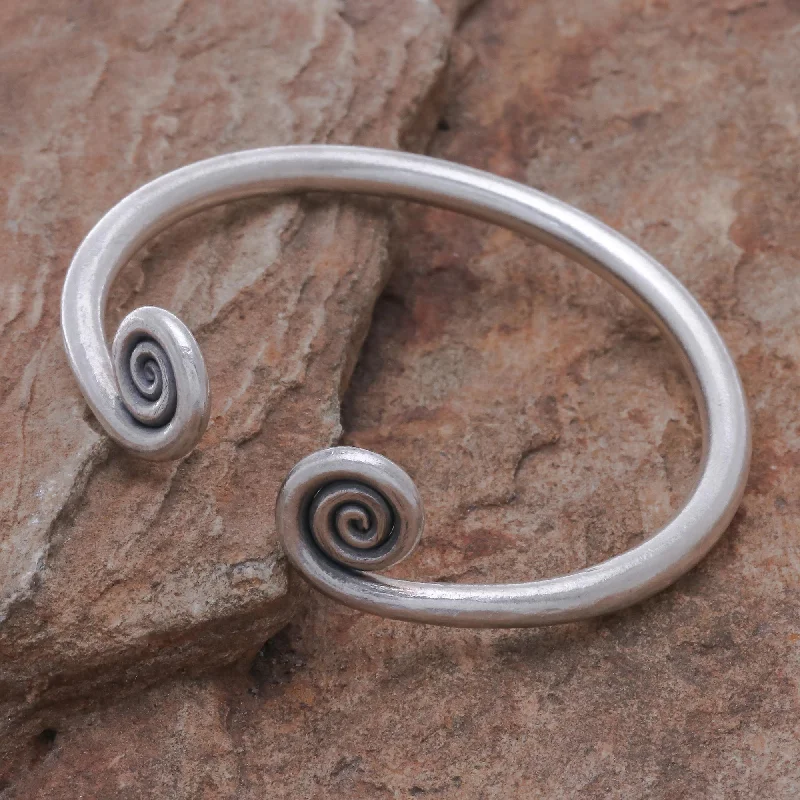 Luxury silver bracelets for women -Fiddlehead Fern Hill Tribe 950 Silver Spiral Cuff Bracelet