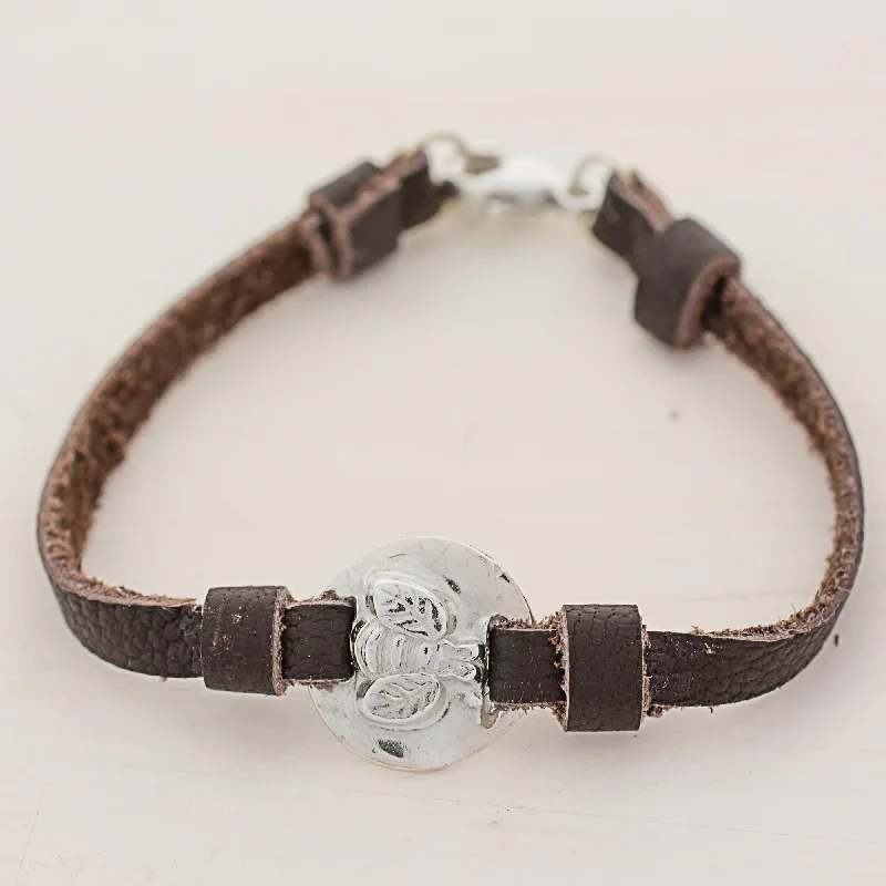 Fitness bracelets for women -Good Luck Bumblebee Silver & Leather Bracelet