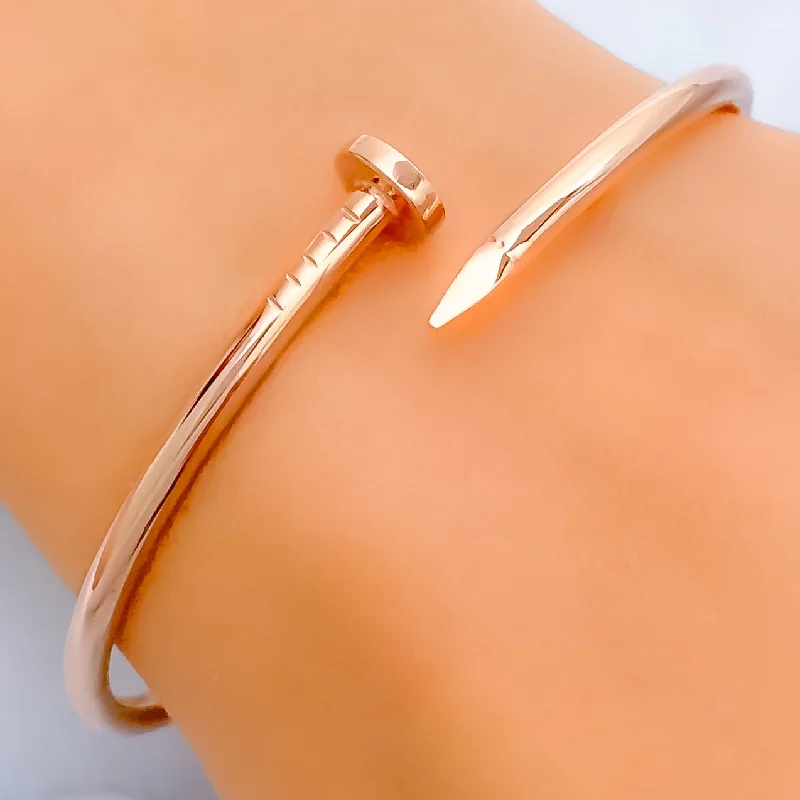 Silver cuff bracelets for women -Iconic 21k Rose Gold Nail Bangle Bracelet