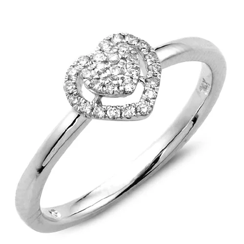 Engagement rings with princess diamonds for women -14KW 0.20CTW DIAMOND HEART RING WITH HEART HALO