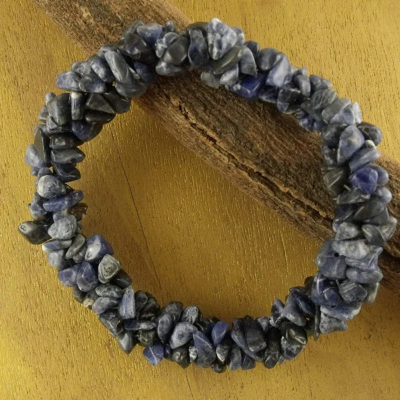 Wrap bracelets for women -Blue Muse Sodalite Stretch Beaded Bracelet Handmade India