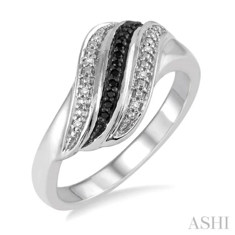 Two-tone engagement rings for women -1/10 ctw White and Black Diamond Fashion Ring in Sterling Silver